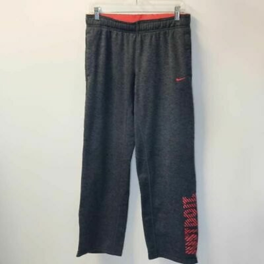 Nike‎ Womens Track Pants Gray Heathered Therma Fit Fleece Lined Drawstring M